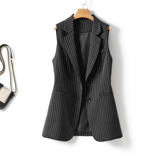 Striped Suit Vest for Women, Spring and Autumn Season, Single-Breasted, Regular Fit, Professional Style, Vest Jacket Top