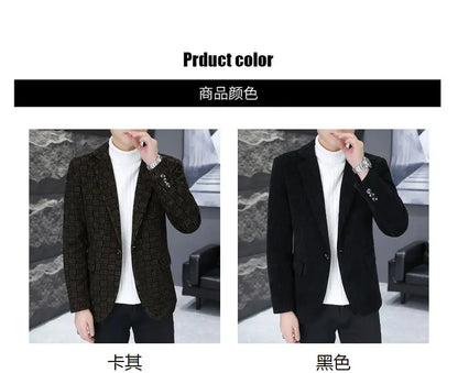 2026 Blazer Autumn and Winter Men's Fashion Outdoor Wedding Trend Slimming Business Casual Korean Version Thickened Warm Blazer