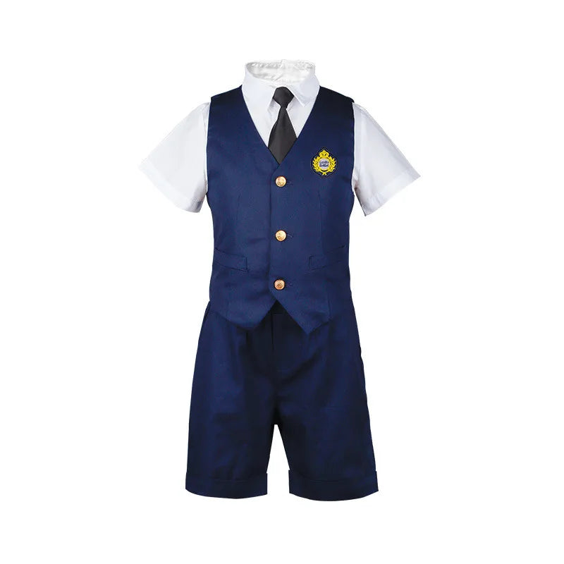 Kids Summer Vest Pants Birthday Suit Children's Short Sleeved Brithish Style School Uniform Flower Boys Wedding Dress