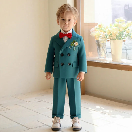 Flower Boys Green Jacket Vest Pants Bowtie 4Pieces Suit Set Newborn Baby Kid 1 Year Birthday Suit Children Wedding Party Costume