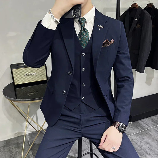Men's 3-Piece Slim Fit Suit – Jacket, Vest & Pants for Business, Casual & Wedding