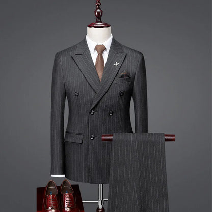 Men's High-End Three-Piece Suit Set Korean Style Slim-Fitting Business Casual Jacket Groom's Fashionable Wedding Party Wear