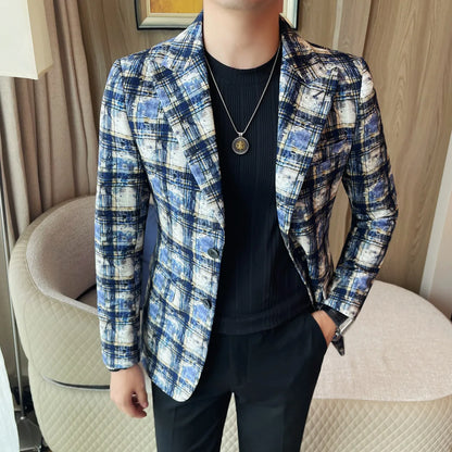 Autumn Winter Casual Suit Jackets Men's Korean Trendy Slim Handsome Wedding Business Blazer Streetwear Social Daily Dress Coat