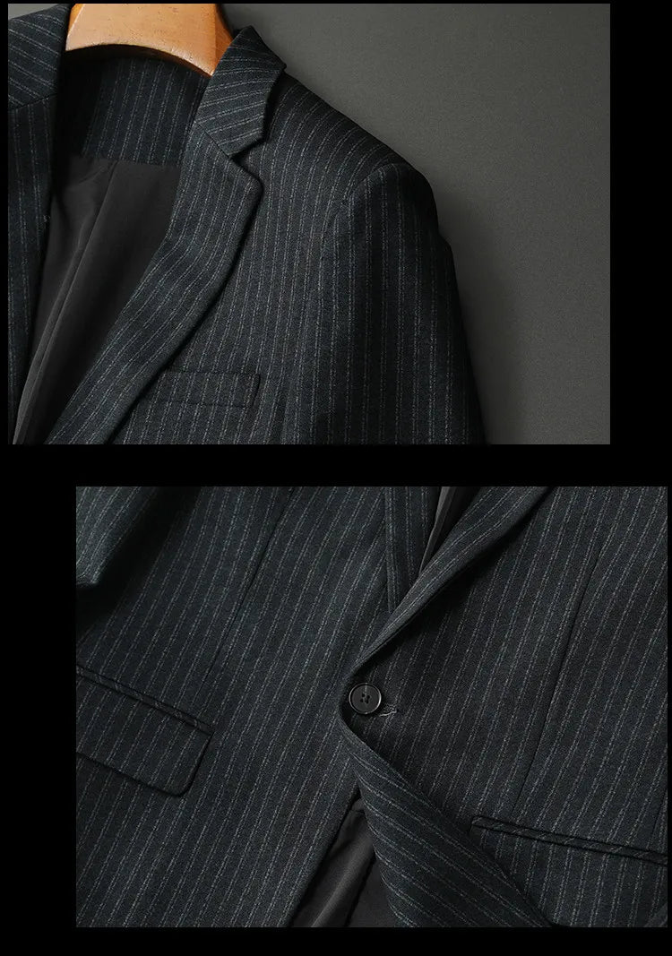 2026 Striped Casual Business Suit Jacket for Men High Quality Slim Fit Office Social Blazers Wedding Host Formal Coats M-4XL