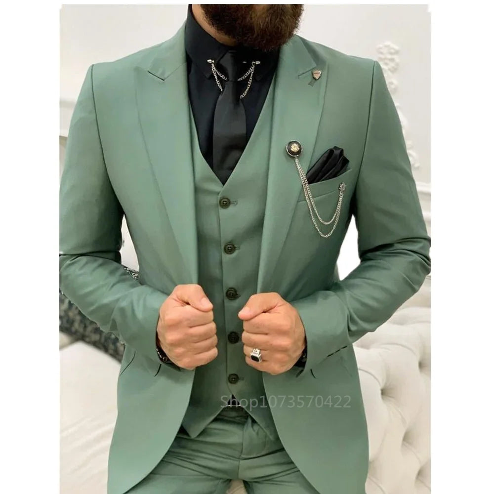 3 Piece Men's Wedding Suit Slim Fit Peak Lapel Blazer Groom Tuxedos Formal Male Suit For Party Prom(Jacket+Vest+Pants)Men Outfit