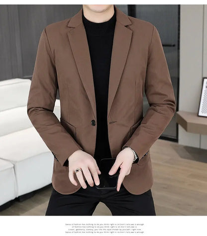 Blazer Men's Business Gentleman Wedding Fashion Best Man Solid Color Slim Fit Casual Mink Velvet with Cotton Thickened Blazer