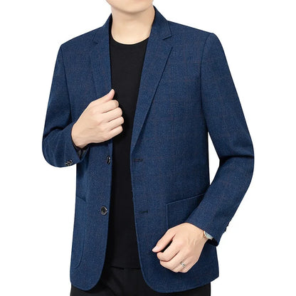 KIDWHXR Spring Autumn Men Suit Coat Fashion Plaid Turn Down Collar Man Blazer Non-ironing Business Casual Mlae Slim Jacket