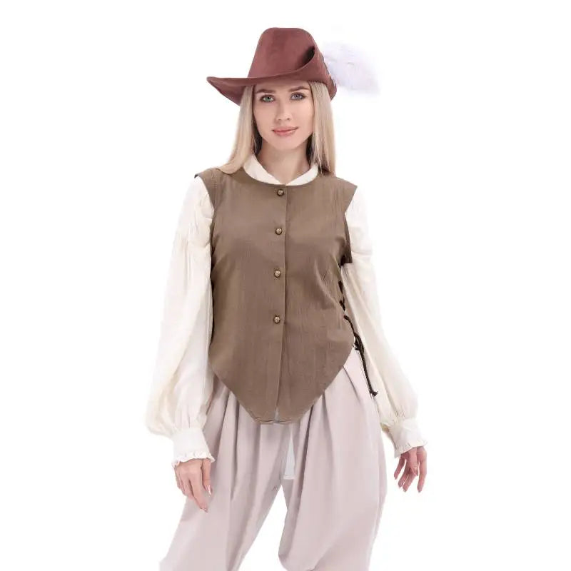 Women Pirate Vest Medieval Costumes Adult Halloween Renaissance Vest Black Bard Vest Top Bodice