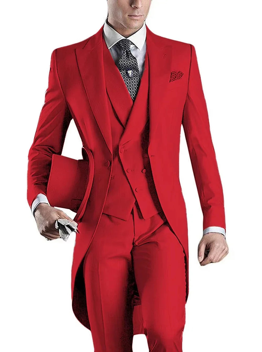 3 Pièces Blazer+Gilet+Pantalon Coupe Slim Style Britannique Revers Pointu Col V Smoking Mode Costumes de Mariage pour Hommes