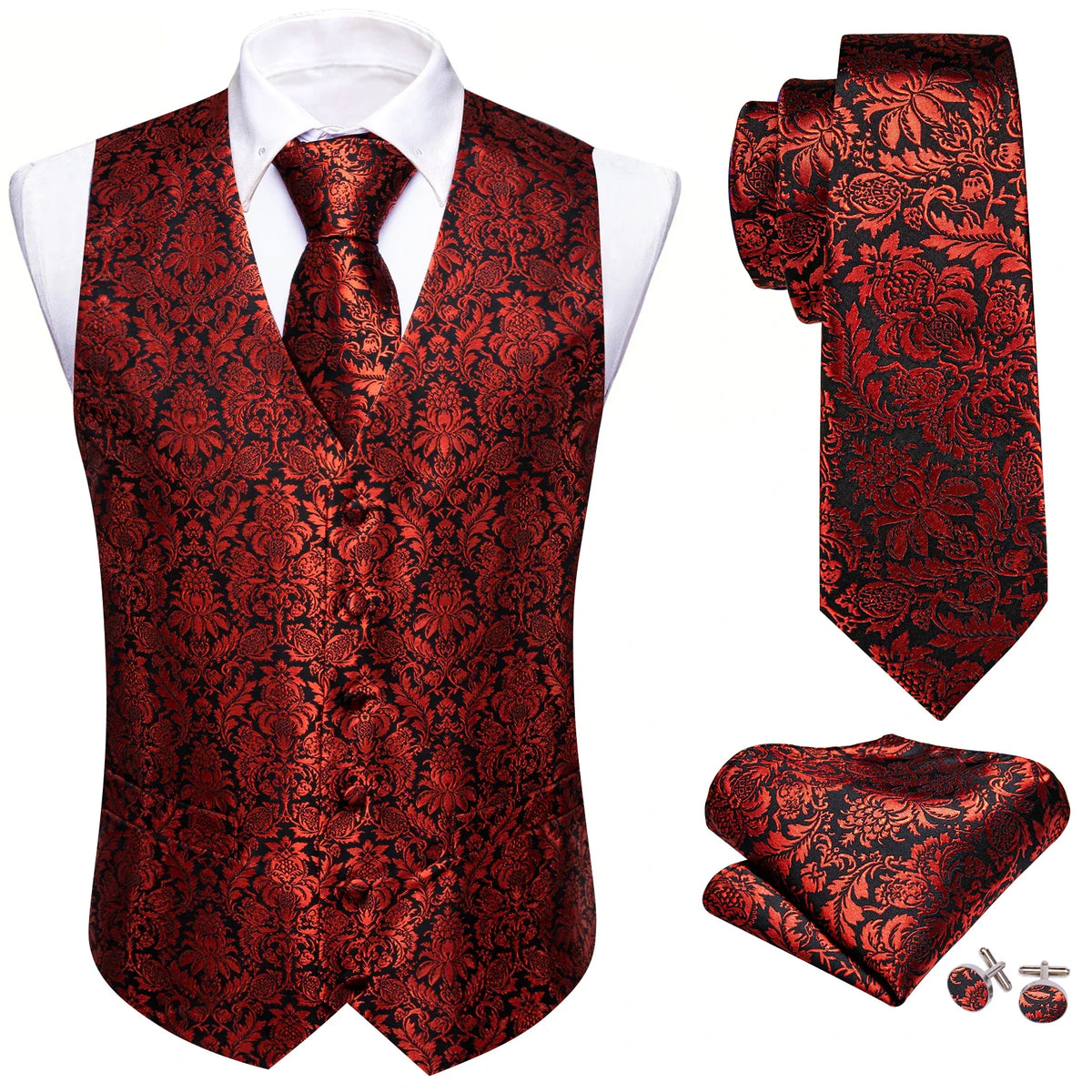 Men's Suit Vest with Matching Tie | Jacquard Paisley Waistcoat for Weddings & Formal Events