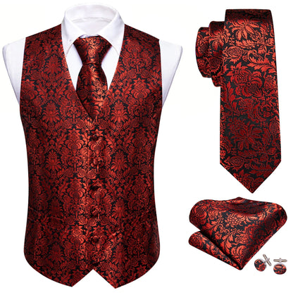 Men's Suit Vest with Matching Tie | Jacquard Paisley Waistcoat for Weddings & Formal Events
