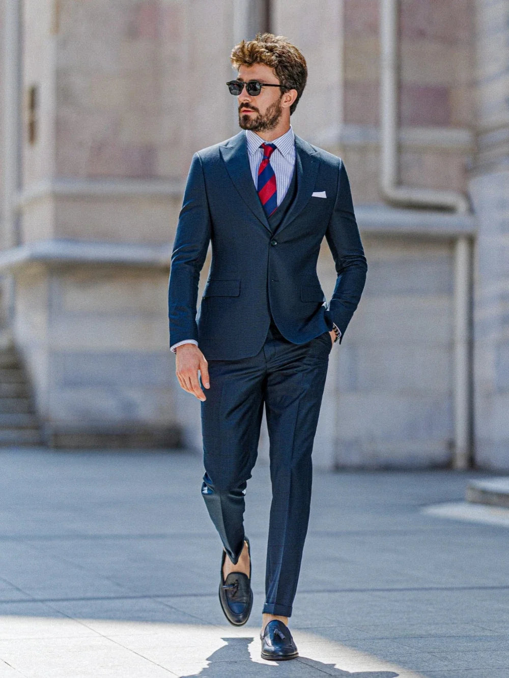 High Quality Navy Plaid Suit Set For Daily Office Customized Single Breasted 3 Pieces Blazer Vest Pants Wedding Party Guest