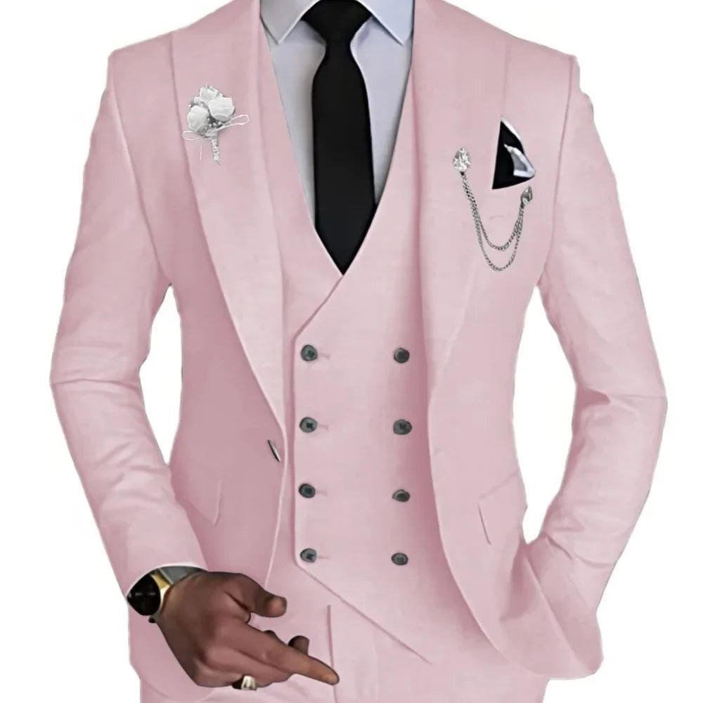 Elegante Conjunto de Traje Azul para Hombre de 3 Piezas: Chaqueta, Pantalones y Chaleco, Corte Entallado, Solapa de Muesca, Alta