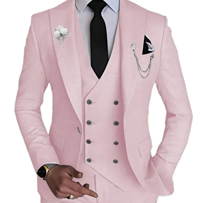 Elegante Conjunto de Traje Azul para Hombre de 3 Piezas: Chaqueta, Pantalones y Chaleco, Corte Entallado, Solapa de Muesca, Alta