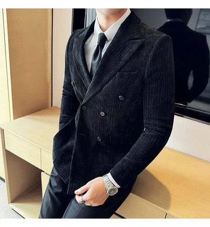 Luxury Velvet Men Blazers Autumn Winter Casual Business Suit Jackets Slim Fit Double-breasted Banquet Party Wedding Dress Jacket