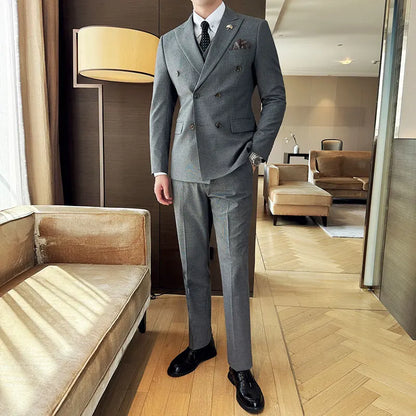 Autumn and winter high-end men's fashionable and stylish suit set, groom's wedding dress three-piece set, Korean-style slimming
