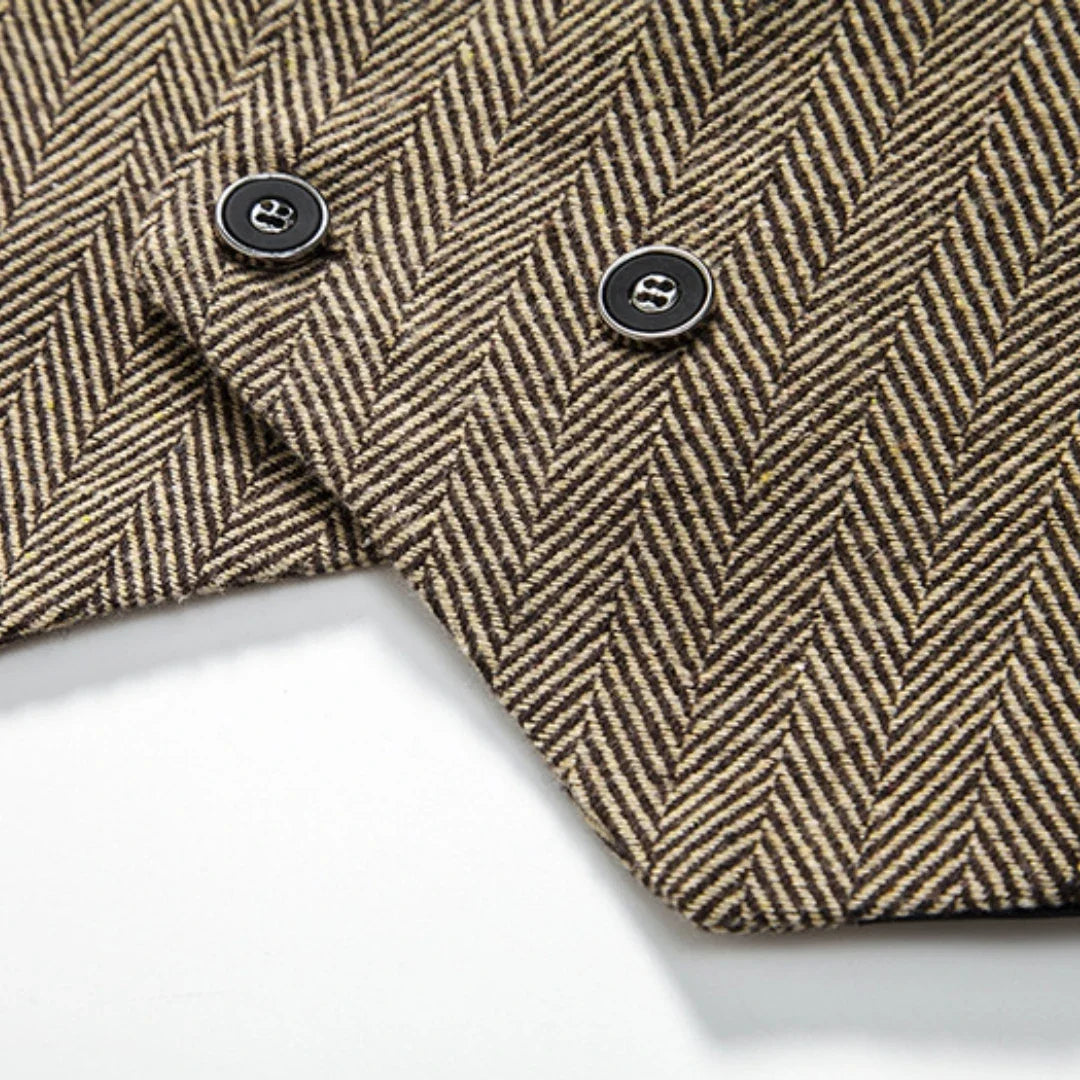 Men's Herringbone Vest Double Button V-Neck Waistcoat for Weddings & Business