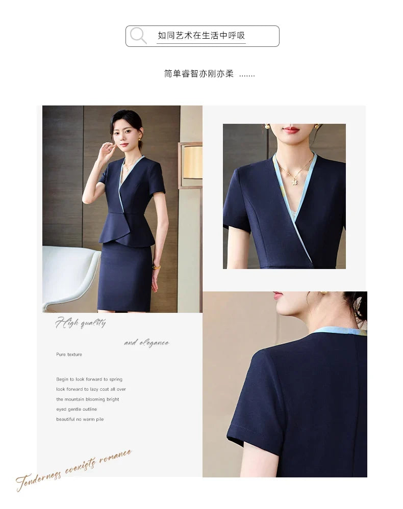 Fashionable professional women's clothing, high-quality short-sleeved suit jacket + pants set, slim and comfortable