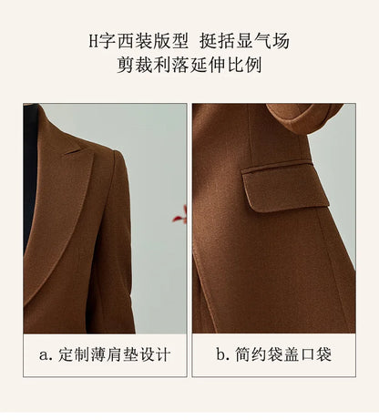 High End Khaki Elegant Fashion Two Piece Set Fashion Women Slim Single Button Blazer And Flare Pant Office Lady Work Wear