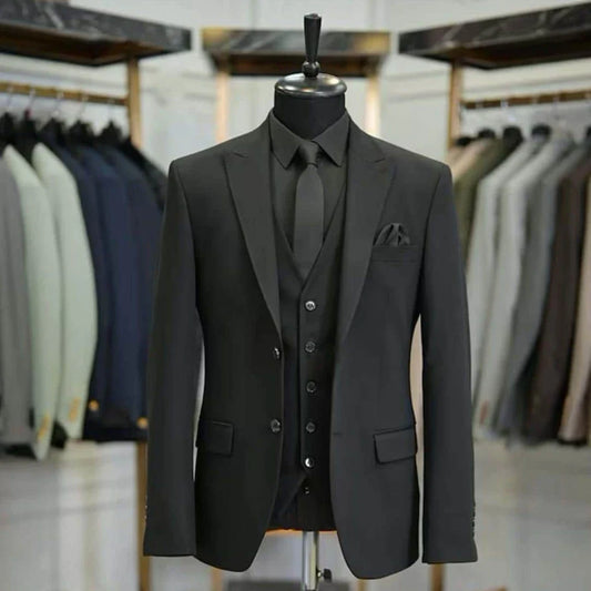 Men Suit Black 3 Pieces Single Button With Lapel For Wedding Party Birthday Banquet Business Work Office Jacket Vest Pants