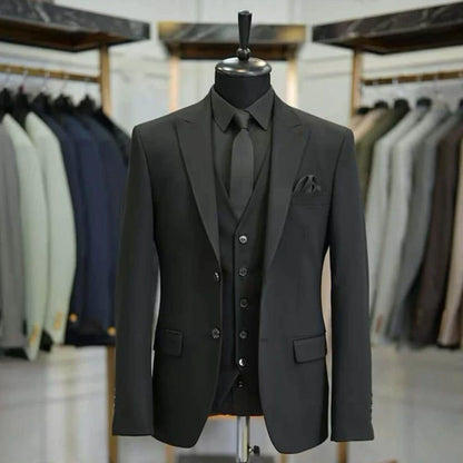 Men Suit Black 3 Pieces Single Button With Lapel For Wedding Party Birthday Banquet Business Work Office Jacket Vest Pants