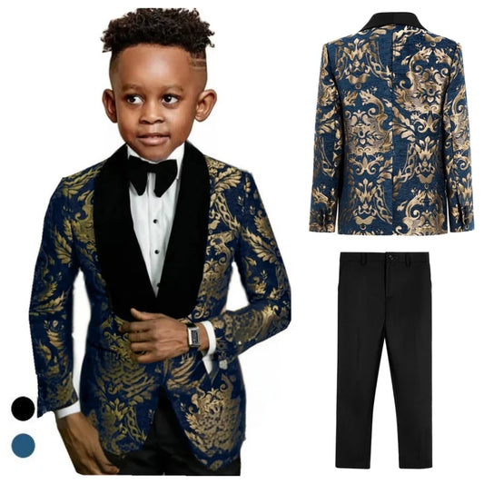 3-Piece Kids Suit Set Boys Formal Paisley Tuxedo with Blazer Pants Bow-Tie for Weddings