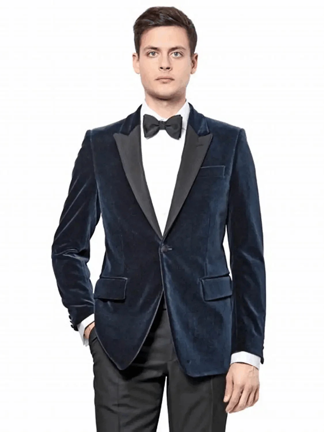 Latest Navy Blue Velvet Male Suits for Wedding 2 Piece Slim Fit Peak Lapel Groom Tuxedos Costume Homme Mariage (Blazer+Pants)