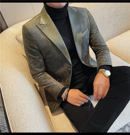 High-quality men's fashionable suit jackets, autumn and winter casual patchwork suits, new high-end patchwork suits