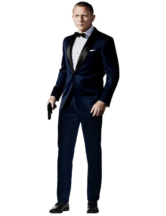 Men's Slim Fit 2 Pieces Suit for Wedding Classic Navy Blue Prom Groom Tuxedos Shawl Lapel One Button Jacket & Trousers