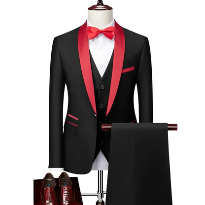 Men's Suits Regular Fit 3 Pieces Formal Business Tuxedos Blazer Vest Pants for Wedding Grooms