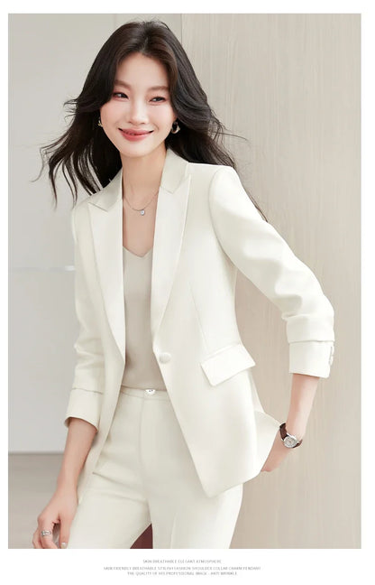 Elegant Chic Business Trousers Blazer Suits Women Autumn New 2026 Commuter Jackets and Pants Sets 2 Piece Outfit Black