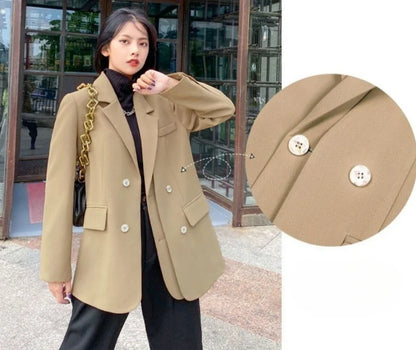 2025 Spring Autumn New Women's Korean Style Vintage Street Blazer Loose Double Breasted Cool Casual Premium Student Jacket