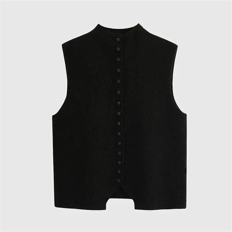 Autumn Winter Ladies Solid Color Knitting Vest Coat Korean Female high-end Stand Collar Sweater Women Fashion Knitted Sleeveless