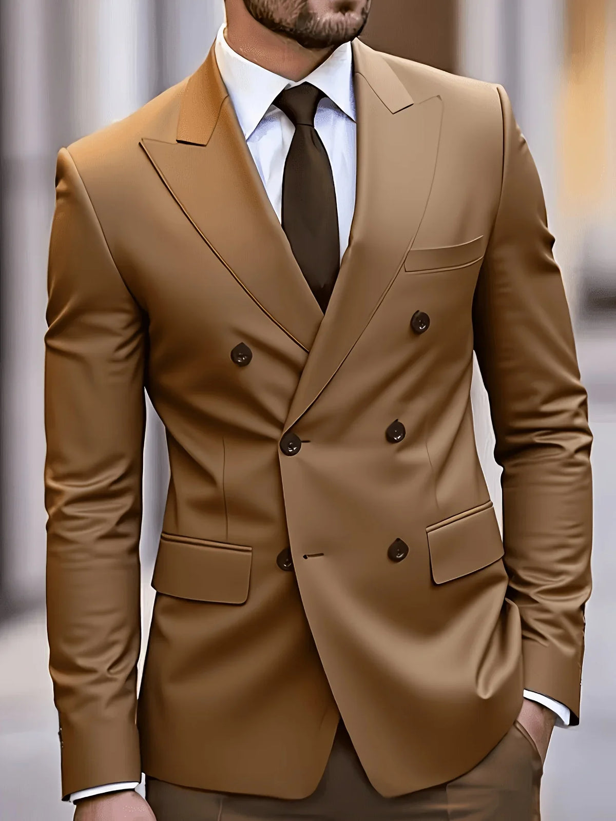 Plus Size Men Suits,Men's Luxury Brown Double Breasted Suit Jacket, Wedding & Event Formal Blazer
