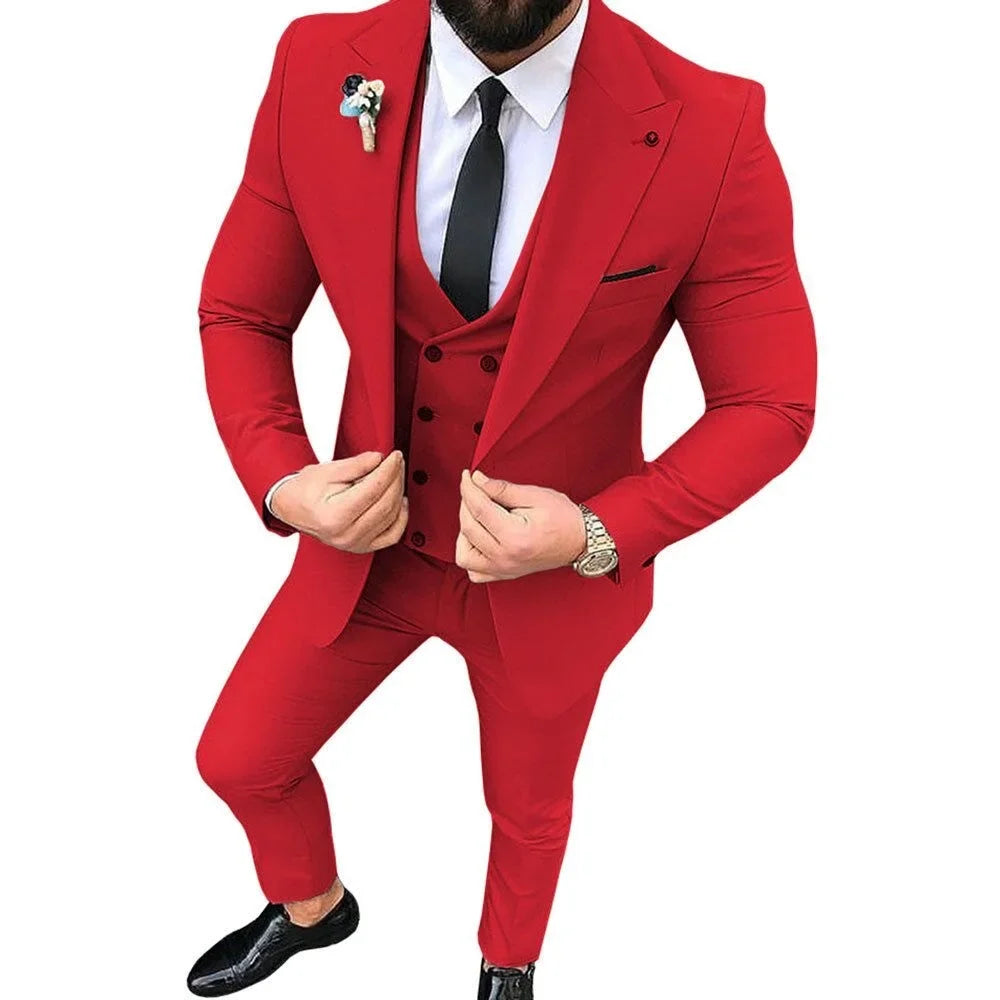 Ensemble de 3 costumes de smoking pour homme avec blazer, gilet simple boutonnage et pantalon pour mariage et occasions professionnelles décontractées