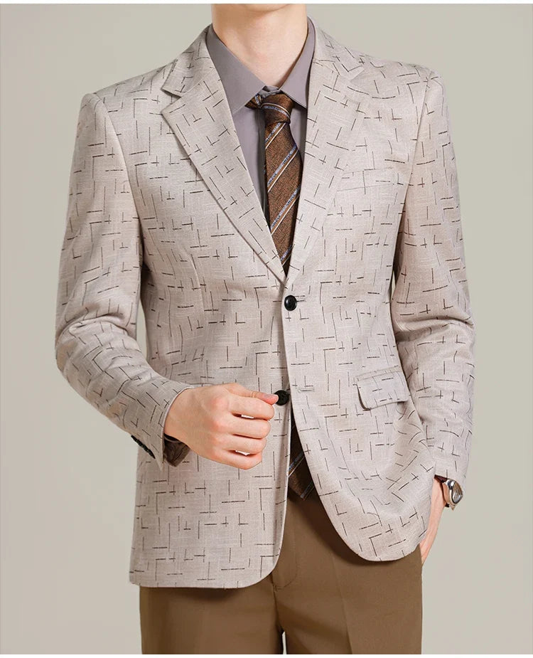 Autumn/Winter Korean Jacquard Casual Suit Jacket Men Slim Business Office Formal Suit Jackets Social Wedding Blazer Masculino