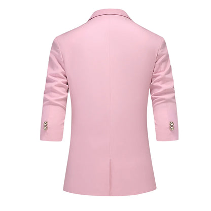 Men's Casual Seven-Quarter Sleeve Pink Suit Summer Leisure Fashionable Top with Pants Included