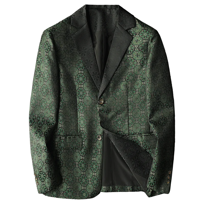 Luxury Vintage Jacquard Suit Jacket Men High Quality Casual Business Social Formal Jackets Banquet Party Host Wedding Blazers