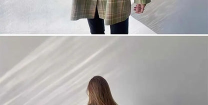 Spring Autumn 2024 British Style Women's Long Sleeve Loose Casual Plaid Jacket Elegant Outerwear Top Trendy Commute Wind