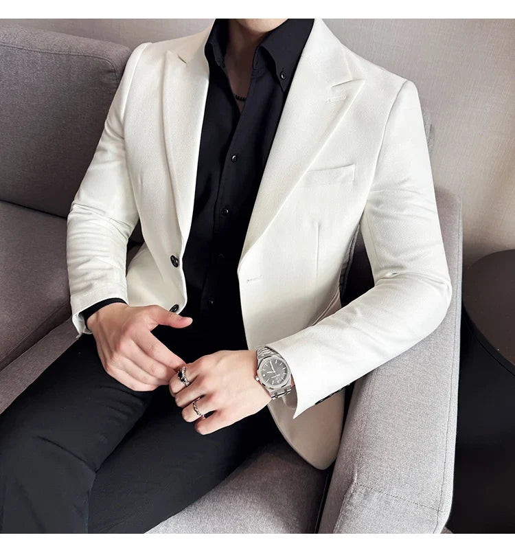 High-end Shiny Business Casual Suit Jacket Men British Style Slim Fit Office Work Men Blazers Wedding Groom Dress Coats 2025