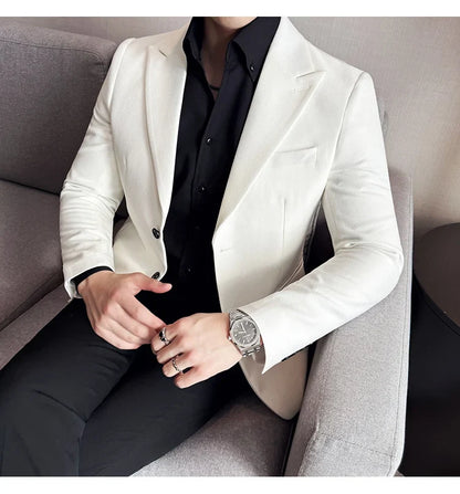 High-end Shiny Business Casual Suit Jacket Men British Style Slim Fit Office Work Men Blazers Wedding Groom Dress Coats 2025
