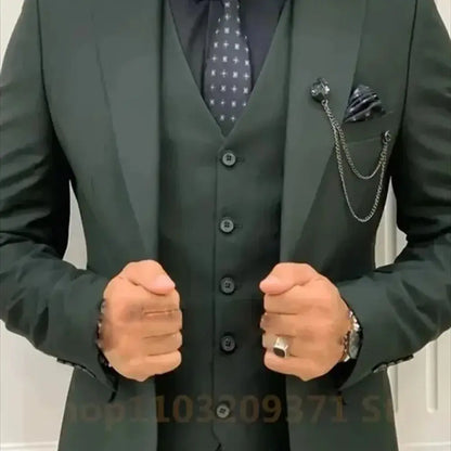 3 Pieces Post Green Suits Men Suits Wedding Wear Business Male Groom Wedding Dress Jacket Vest Pants Set Blazers Coat