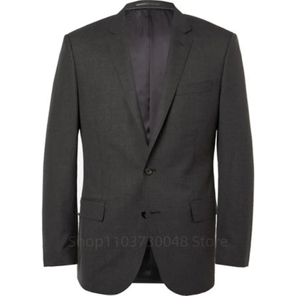 Smart Casual Gray Men's Suit Notch Lapel Two Buttons Jacket Pants Groom Wedding Prom Dinner Tuxedos Business 2-Piece Suits Set