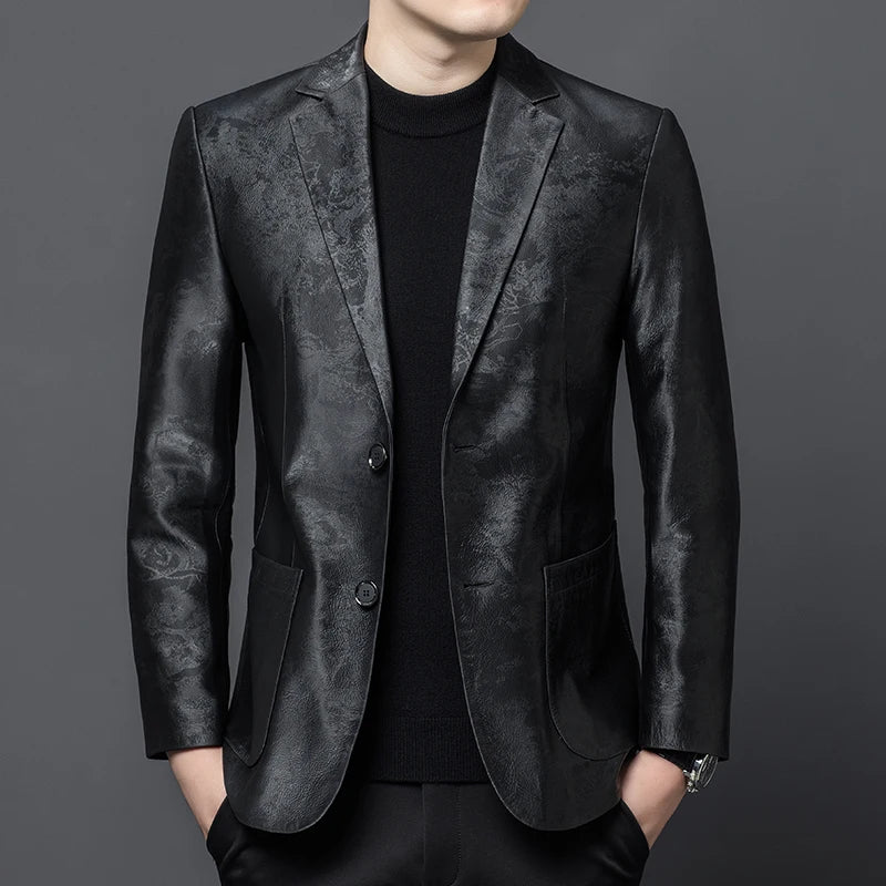 Men's Sheepskin Leather Blazer – Slim Fit Winter Jacket
