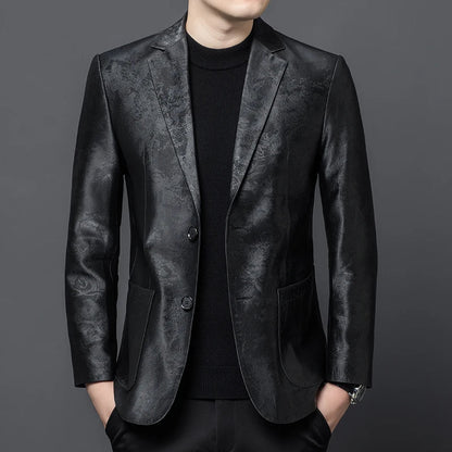 Men's Sheepskin Leather Blazer – Slim Fit Winter Jacket