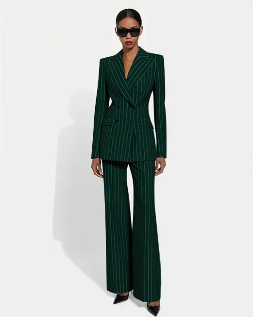 Black Stripe Double Breasted Women Blazer Sets Fashion Slim Pants Suits Custom Made Clothing