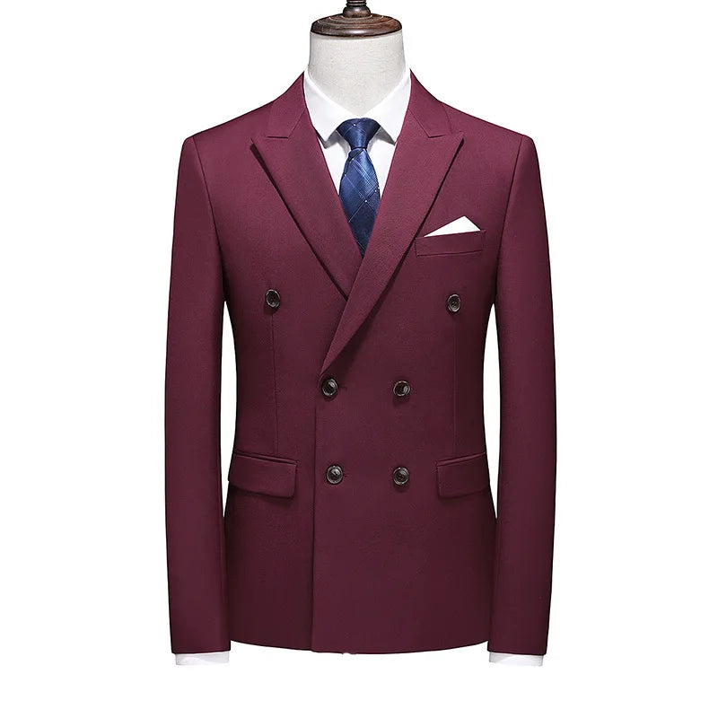 Men's Double Breasted Blazer – Slim Fit Solid Color Formal Jacket for Weddings & Office