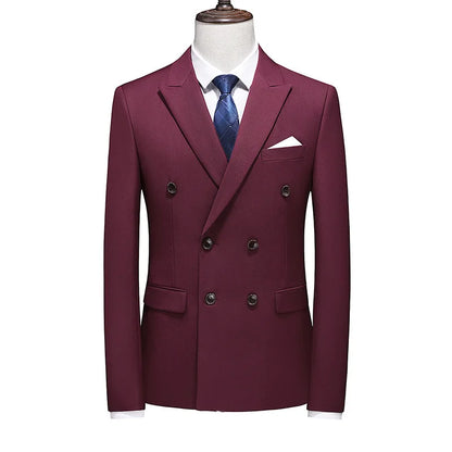 Men's Double Breasted Blazer – Slim Fit Solid Color Formal Jacket for Weddings & Office