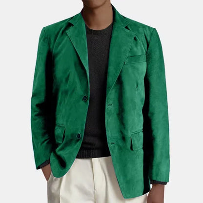 Men's Faux Suede Blazer – Retro Notched Lapel Single-Breasted Jacket for Wedding, Business & Daily Wear