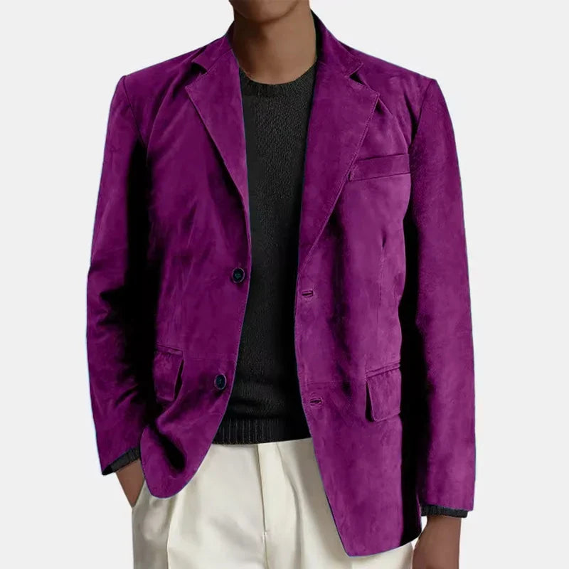 Men's Faux Suede Blazer – Retro Notched Lapel Single-Breasted Jacket for Wedding, Business & Daily Wear
